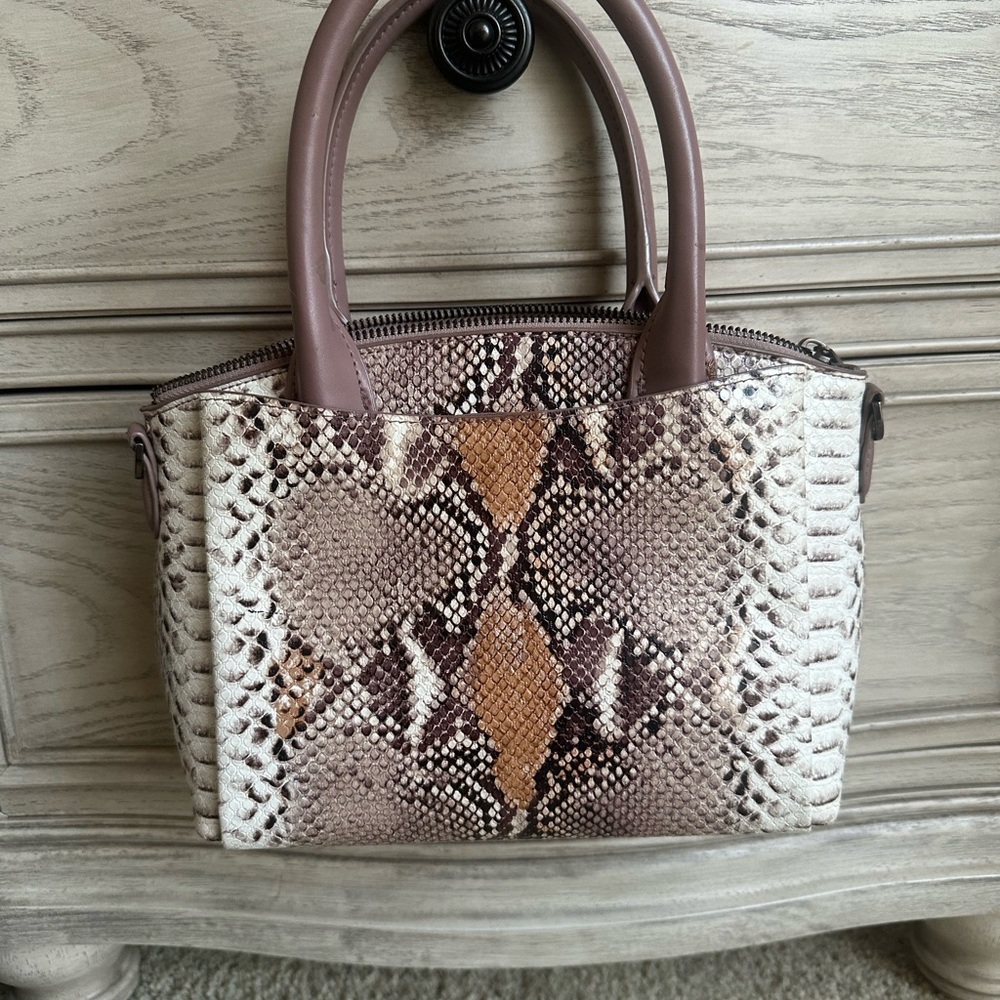 a new day Snake Print Satchel in Cream and Mauve